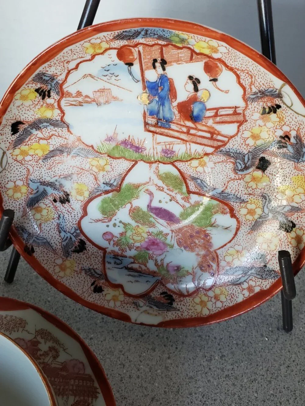 Vintage Asian Theme Cup And Saucers
